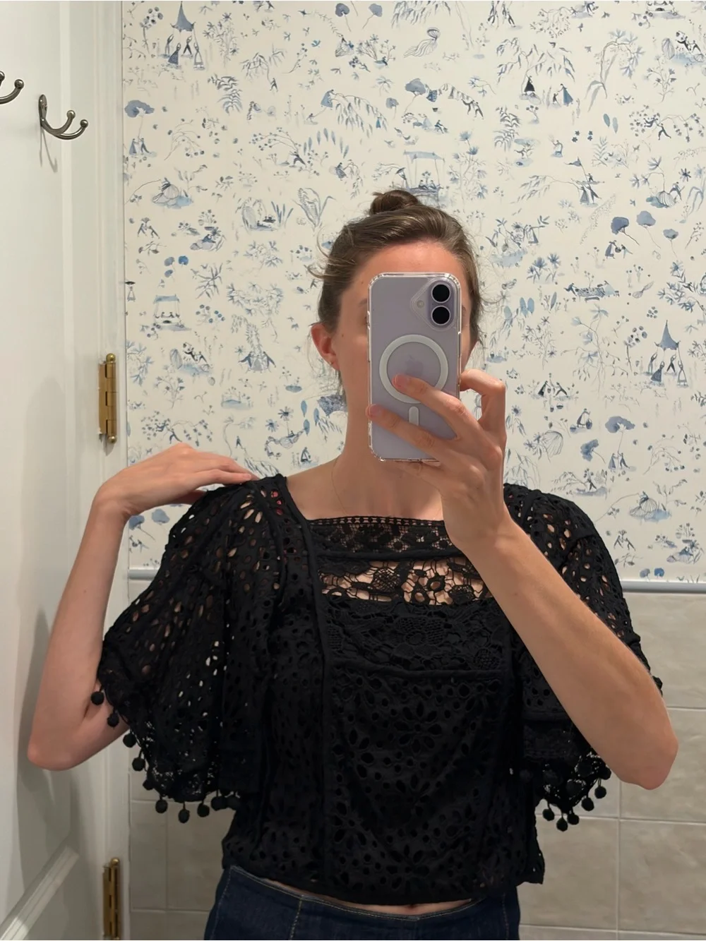 Anthropologie Victorian Black Crochet Top